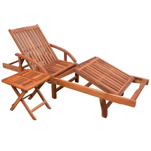 Transat Chaise Longue Bain De Soleil Lit De Jardin Terrasse Meuble D'extérieur Avec Table
