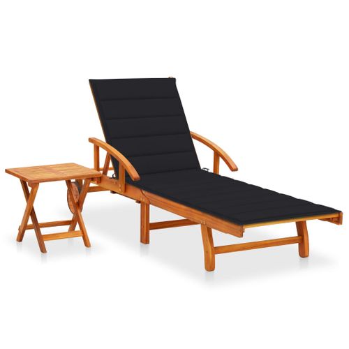 Transat Chaise Longue Bain De Soleil Lit De Jardin Terrasse Meuble D'extérieur Avec Table Et Coussin