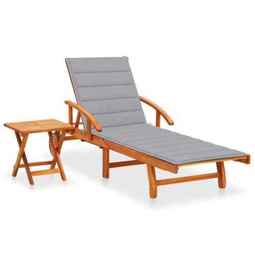 Transat Chaise Longue Bain De Soleil Lit De Jardin Terrasse Meuble D'extérieur Avec Table Et Coussin