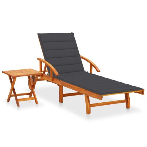Transat Chaise Longue Bain De Soleil Lit De Jardin Terrasse Meuble D'extérieur Avec Table Et Coussin