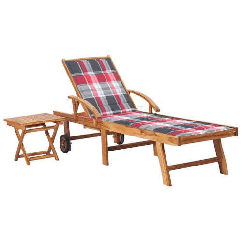 Transat Chaise Longue Bain De Soleil Lit De Jardin Terrasse Meuble D'extérieur Avec Table Et Coussin