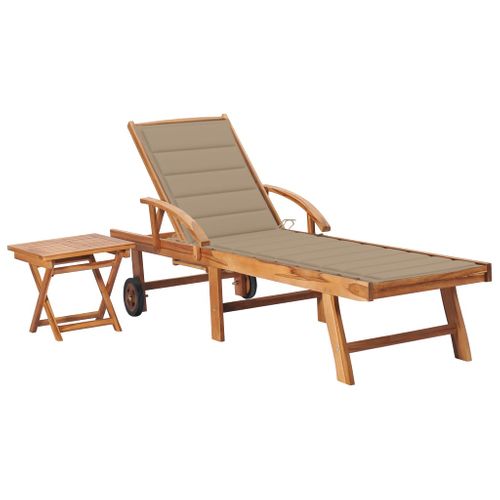 Transat Chaise Longue Bain De Soleil Lit De Jardin Terrasse Meuble D'extérieur Avec Table Et Coussin