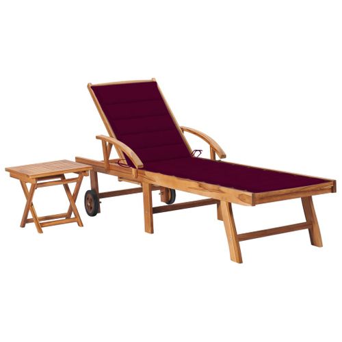 Transat Chaise Longue Bain De Soleil Lit De Jardin Terrasse Meuble D'extérieur Avec Table Et Coussin