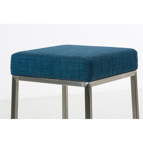 Tabouret De Bar Rembourré Revêtement Tissu Bleu Avec Repose-pieds Acier Inoxydable Hauteur