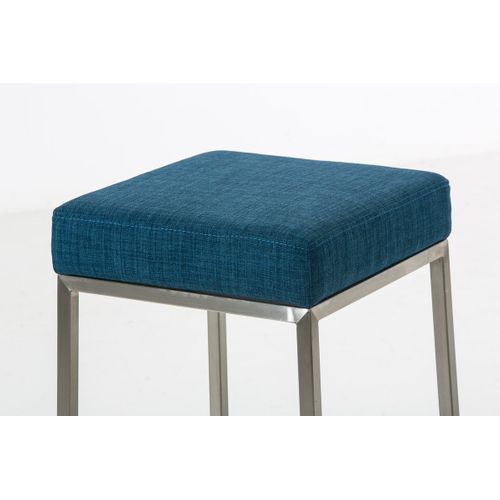 Tabouret De Bar Rembourré Revêtement Tissu Bleu Avec Repose-pieds Acier Inoxydable Hauteur