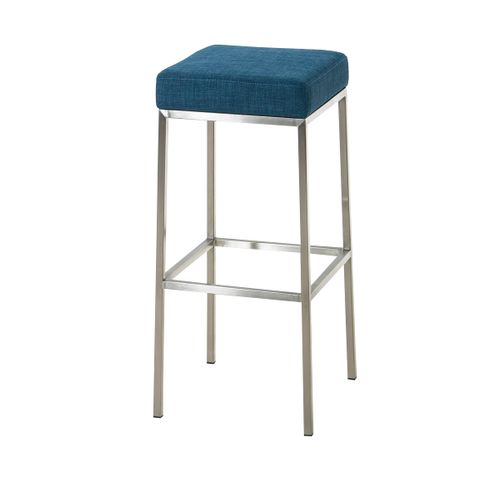 Tabouret De Bar Rembourré Revêtement Tissu Bleu Avec Repose-pieds Acier Inoxydable Hauteur
