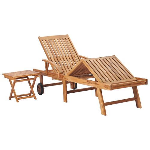 Transat Chaise Longue Bain De Soleil Lit De Jardin Terrasse Meuble D'extérieur Avec Table Et Coussin