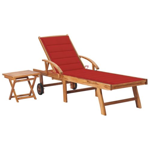 Transat Chaise Longue Bain De Soleil Lit De Jardin Terrasse Meuble D'extérieur Avec Table Et Coussin