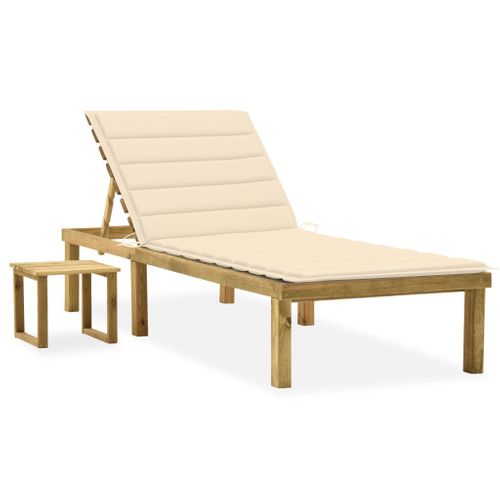 Transat Chaise Longue Bain De Soleil Lit De Jardin Terrasse Meuble D'extérieur Avec Table Et Coussin