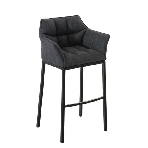 Tabouret De Bar Avec Repose-pieds Et Dossier En Tissu Gris Foncé Et Pieds Métal Noir 10_0001174