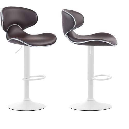 Lot De 2 Tabourets De Bar Design Contemporain Pieds En Métal Blanc Mat Assise En Synthétique Marron
