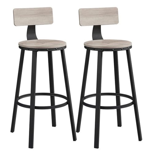 Lot De 2 Chaises De Bar Tabourets Hauts Avec Dossier Siège De Cuisine Cadre En Acier