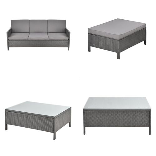 Salon De Jardin Design Set De 3 Meubles Extérieurs Ensemble De Canapé Tabouret Table