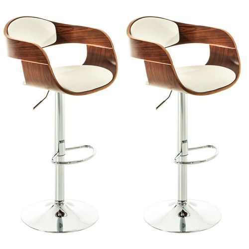 Set De 2 Chaises Hautes De Bar Avec Repose-pied Design Moderne Noyer Et Synthétique Blanc 10_0001