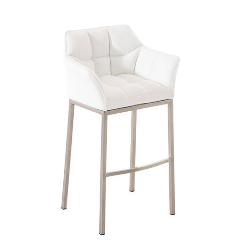 Tabouret De Bar Chaise Haute De Comptoir Couture Carrées Assise En Pvc Blanc 4 Pieds Stables