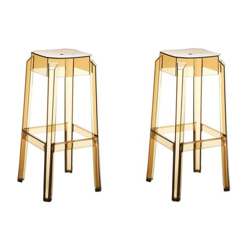Lot De 2 Tabourets De Bar Design Moderne Plastique Transparent Ambre 10_0001043