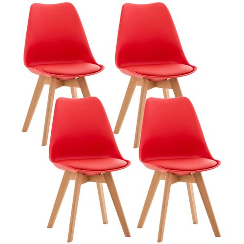 Lot De 4 Chaises De Salle à Manger Cuisine Ou Bureau En Plastique Et Synthétique Rouge Pieds