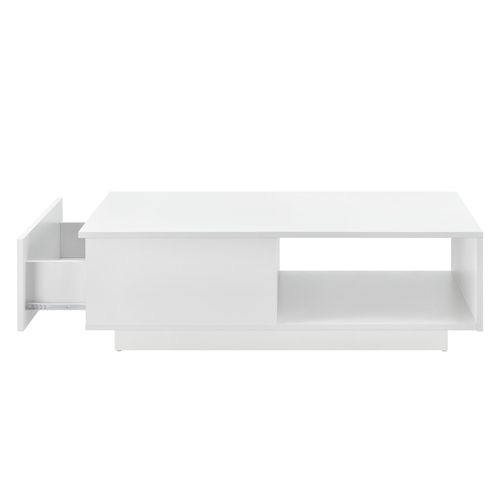 Table Basse De Salon Avec Tiroir Et Compartiment De Rangement 95 X 55 Cm 15 Mm Blanc