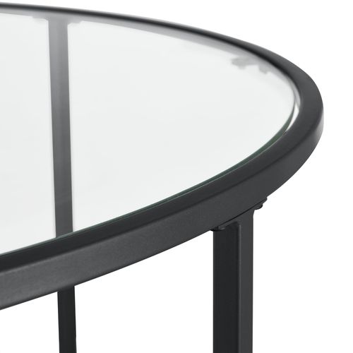 Table Basse Ronde Pour Salon Plateau En Verre Pieds En Acier 84 Cm Noir 03_0006180