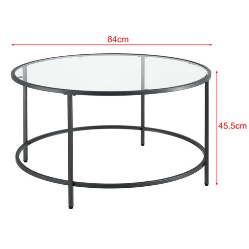 Table Basse Ronde Pour Salon Plateau En Verre Pieds En Acier 84 Cm Noir 03_0006180