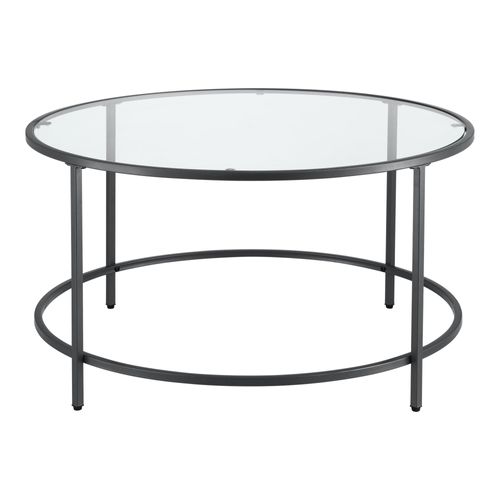 Table Basse Ronde Pour Salon Plateau En Verre Pieds En Acier 84 Cm Noir 03_0006180