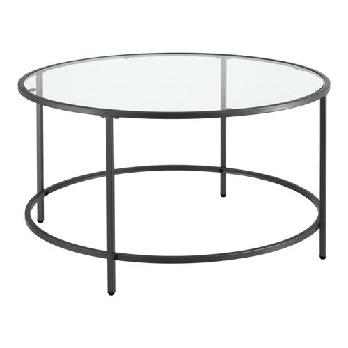 Table Basse Ronde Pour Salon Plateau En Verre Pieds En Acier 84 Cm Noir 03_0006180