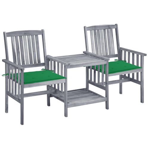 Chaises De Jardin Avec Table à Thé Et Coussins Acacia Solide Gris 02_0013337
