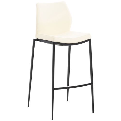 Tabouret De Bar Design Classique Et Moderne En Synthétique Crème Pieds En Acier Noir Repose-pieds