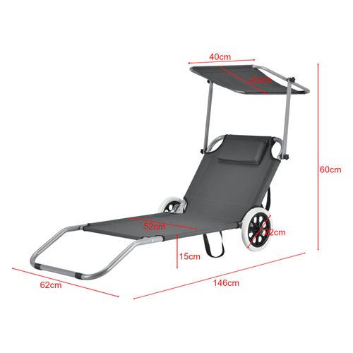 Transat Avec Brise-soleil Et Avec Roulettes Bain De Soleil Polyester Et Acier Revêtu