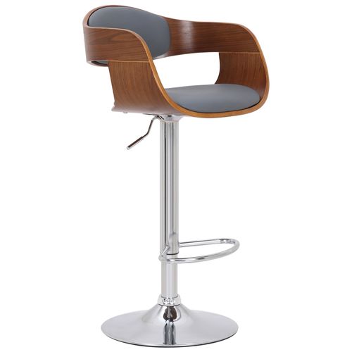 Tabouret De Bar X1 Design Rétro En Bois Noyer Pvc Gris Et Métal Chromé 10_0000811