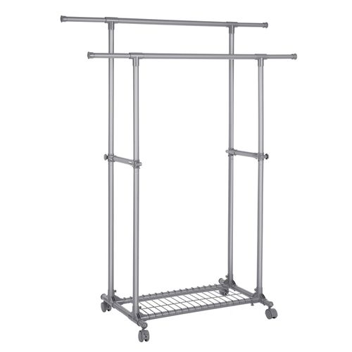Portant Double Barre Porte-vêtements Mobile Extensible Entre 87 à 150 Cm Avec Roulett