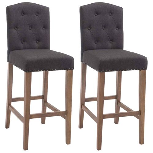 Lot De 2 Tabouret De Bar Capitonné Style Baroque En Tissu Gris Foncé Pieds En Bois Clair 10_000072