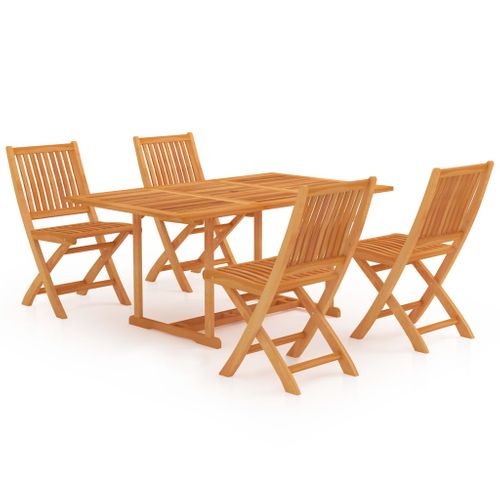 Ensemble De Salle à Manger De Jardin Meuble Extérieur 5 Pièces Bois De Teck Massif 02
