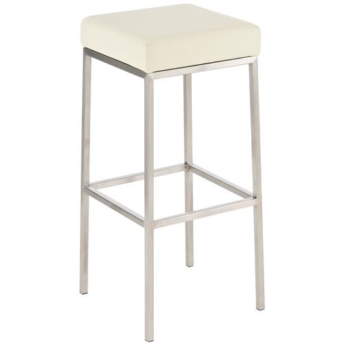 Tabouret De Bar Design Moderne Assise Confortable En Synthétique Crème Pieds Acier Inoxydable Bros