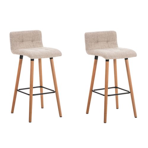Lot De 2 Tabourets De Bar En Tissu Crème Coutures Décoratives Pieds En Bois Avec Repose-pieds 10_0