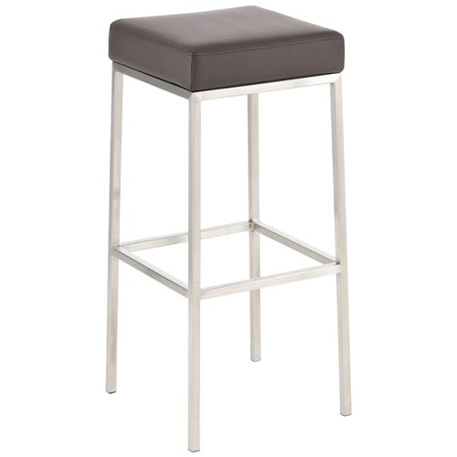 Tabouret De Bar Rembourré Revêtement Synthétique Marron Avec Repose-pieds Acier Inoxydable Hauteur
