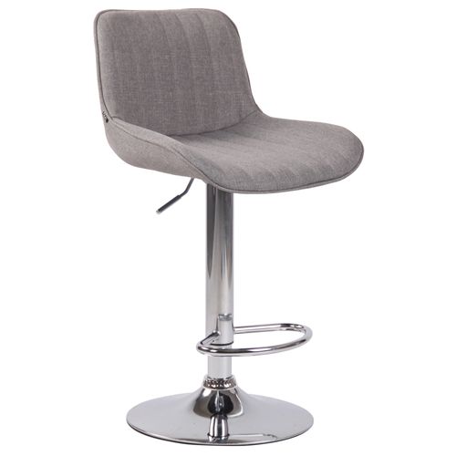 Tabouret De Bar En Tissu Gris Pied Aspect Chromé Siège Rembourré Et Matelassé 10_0000425