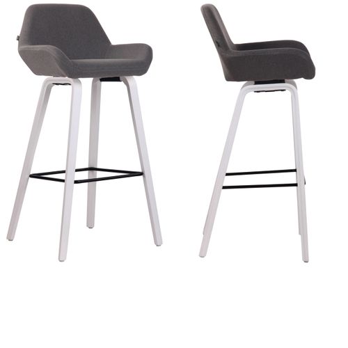 Lot De 2 Tabourets De Bar En Tissu Gris Foncé Pieds En Bois De Chêne Blanc Design Original Robuste
