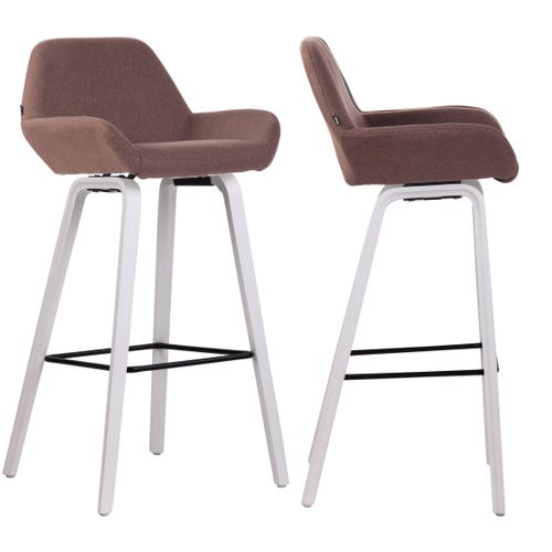 Lot De 2 Tabourets De Bar En Tissu Marron Pieds En Bois De Chêne Blanc Design Original Robuste