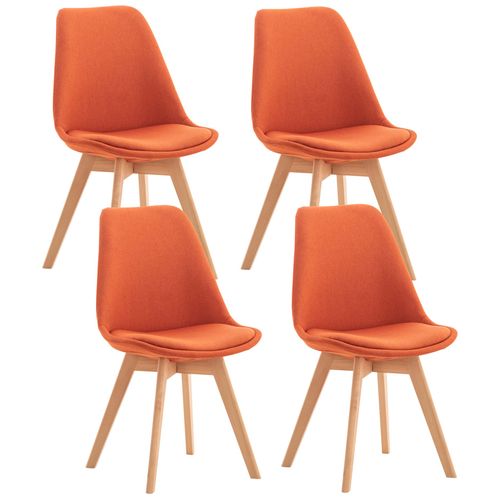 Lot De 4 Chaises De Salle à Manger Cuisine Bureau Style Scandinave En Tissu Orange Pieds En Bois 1