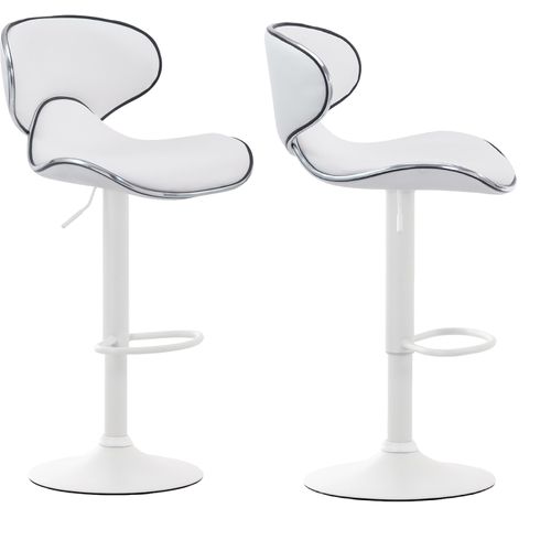 Lot De 2 Tabourets De Bar Design Contemporain Pieds En Métal Blanc Mat Assise En Synthétique Blanc