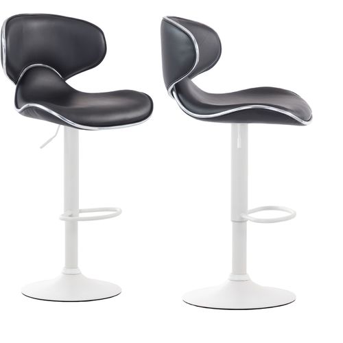 Lot De 2 Tabourets De Bar Design Contemporain Pieds En Métal Blanc Mat Assise En Synthétique Noir