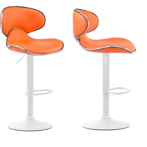 Lot De 2 Tabourets De Bar Design Contemporain Pieds En Métal Blanc Mat Assise En Synthétique Orange