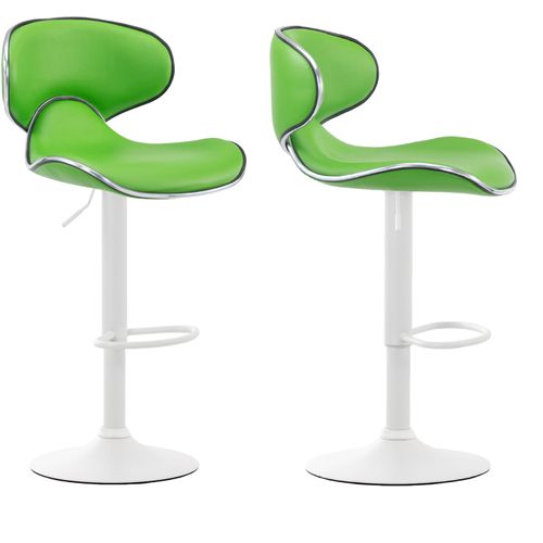 Lot De 2 Tabourets De Bar Design Contemporain Pieds En Métal Blanc Mat Assise En Synthétique Vert