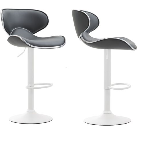 Lot De 2 Tabourets De Bar Design Contemporain Pieds En Métal Blanc Mat Assise En Synthétique Gris