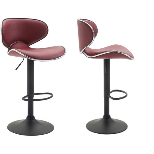 Lot De 2 Tabourets De Bar Design Contemporain Pieds En Métal Noir Assise En Synthétique Bordeaux 1