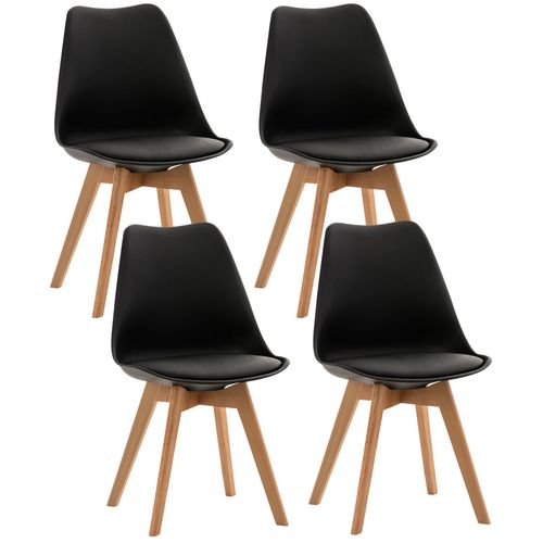 Lot De 4 Chaises De Salle à Manger Cuisine Ou Bureau En Plastique Et Synthétique Noir Pieds En Boi