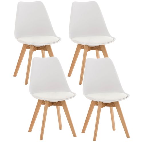 lot De 4 Chaises De Salle à Manger Cuisine Ou Bureau En Plastique Et Synthétique Blanc Pieds En B