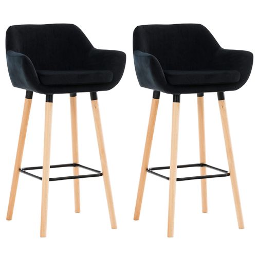 Lot De 2 Tabourets De Bar En Velours Noir Pieds En Bois Avec Repose-pieds Et Accoudoirs
