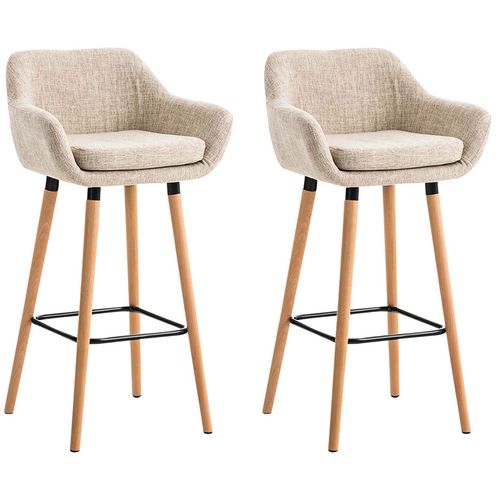 Lot De 2 Tabourets De Bar Design Et Confortable En Tissu Crème Avec Accoudoirs Et Repose-pieds 10_